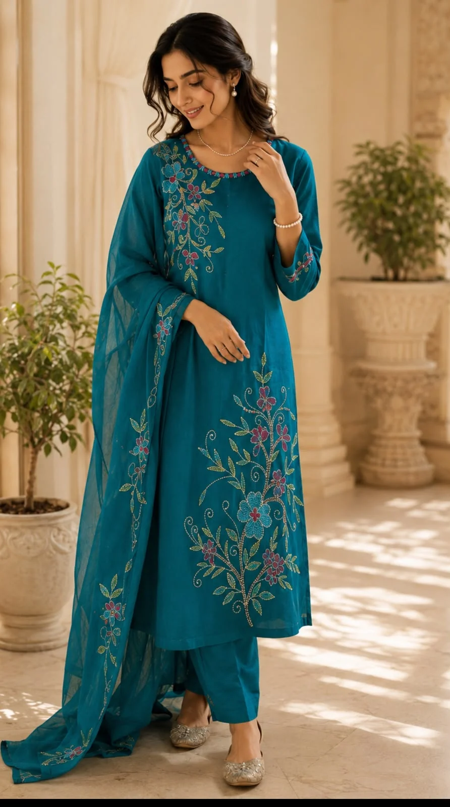 Cotton Katha hand embroidery work coord sets