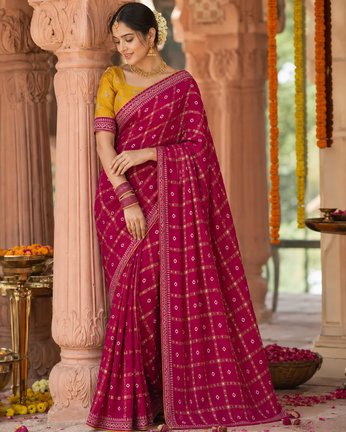 Bandhani Print Saree with Zari Border