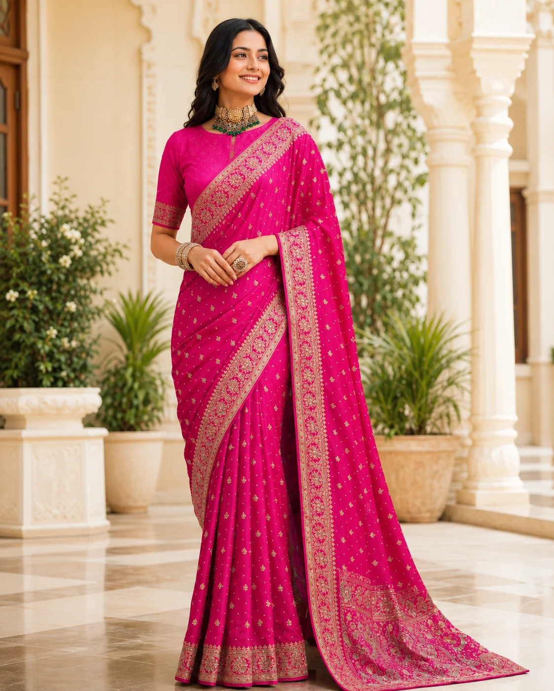 Rani Pink Banarasi Silk Saree with Rich Woven Zari Border