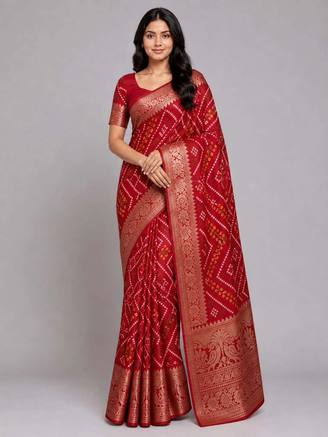 Bandhani Print Saree with Zari Border