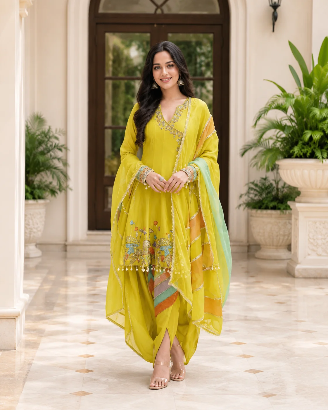 Lemon Yellow Embroidered Designer Suit