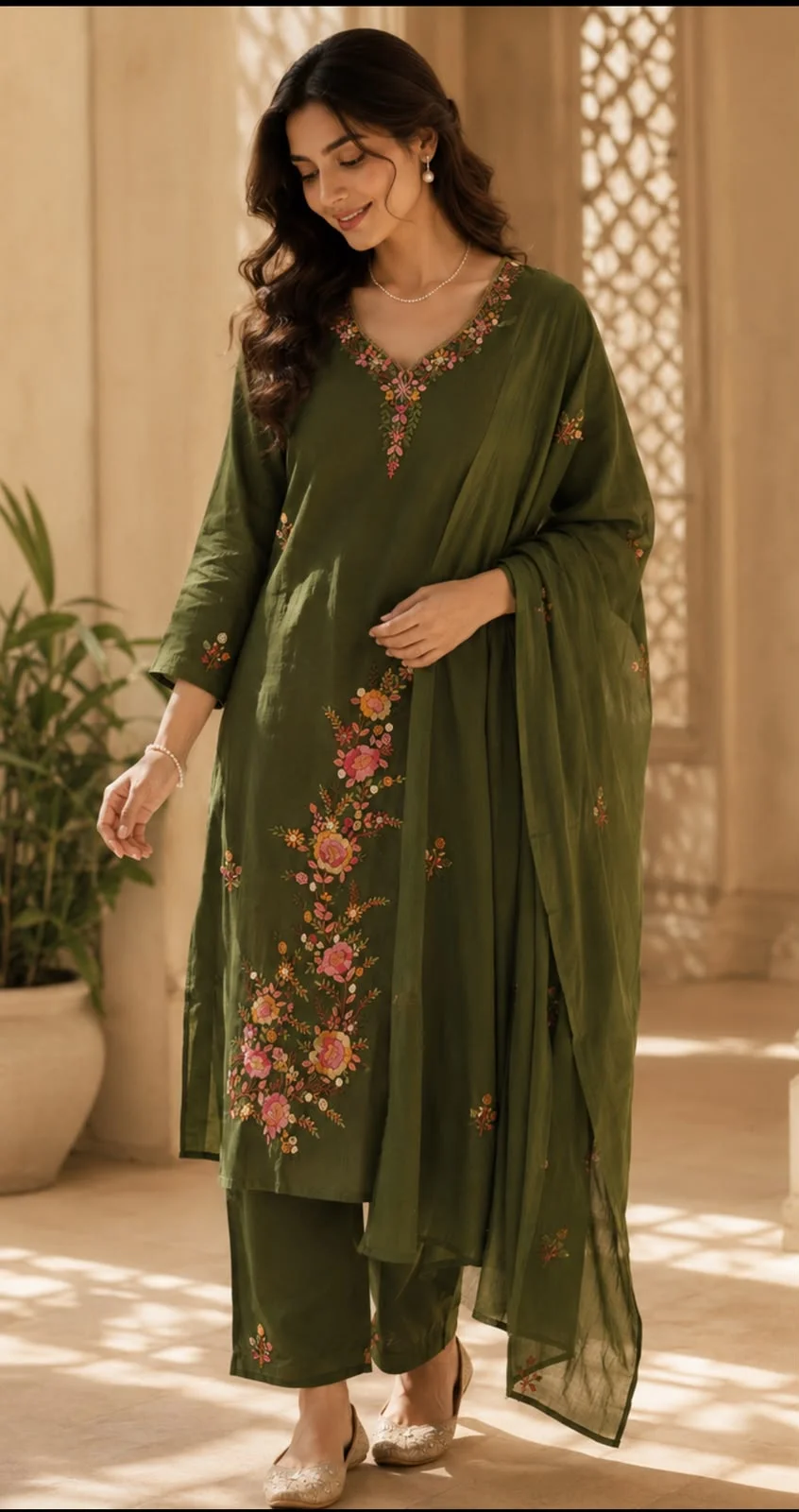 Pure mul cotton suit with hand embroidery