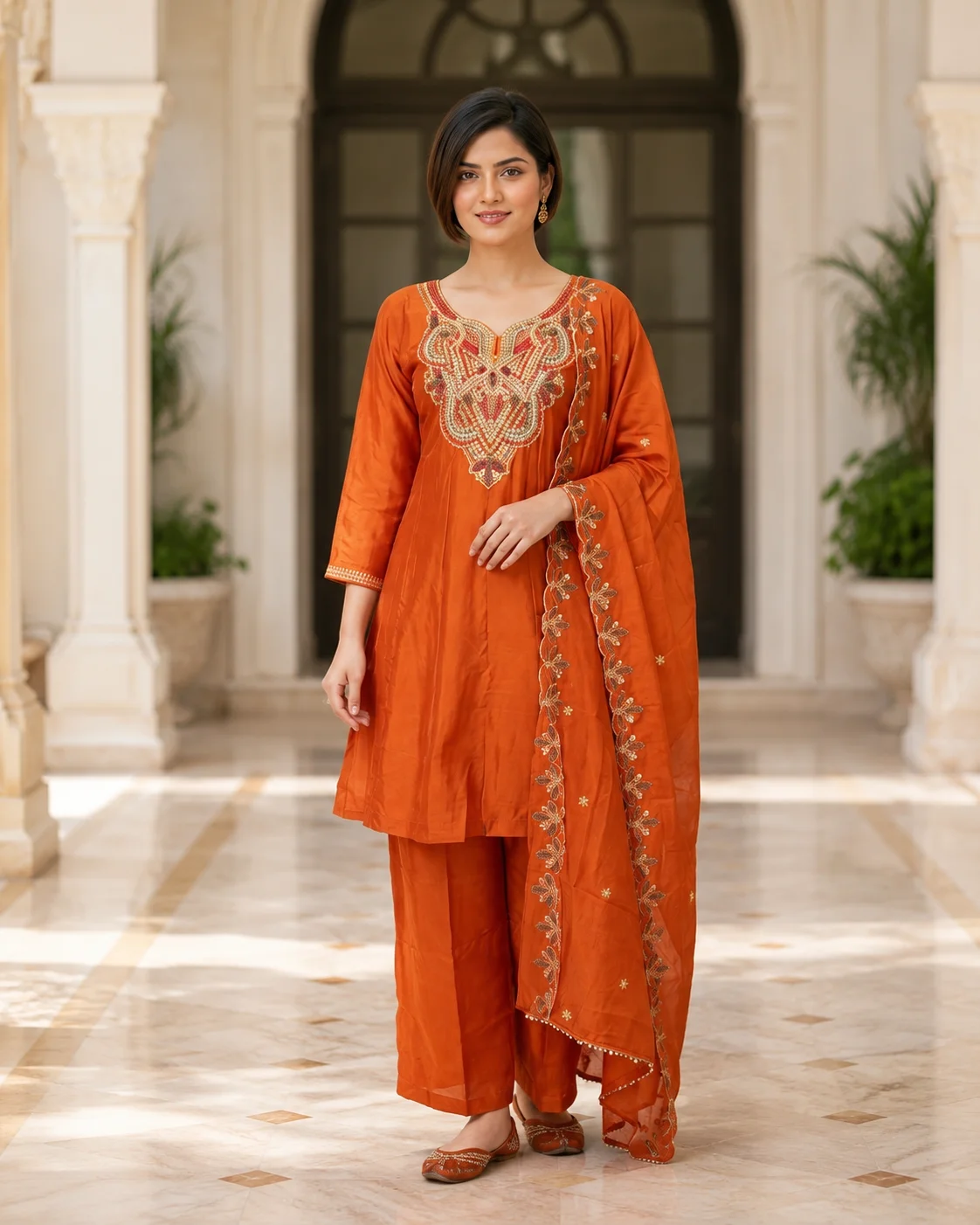 Roman Silk Embroidered Suit Set